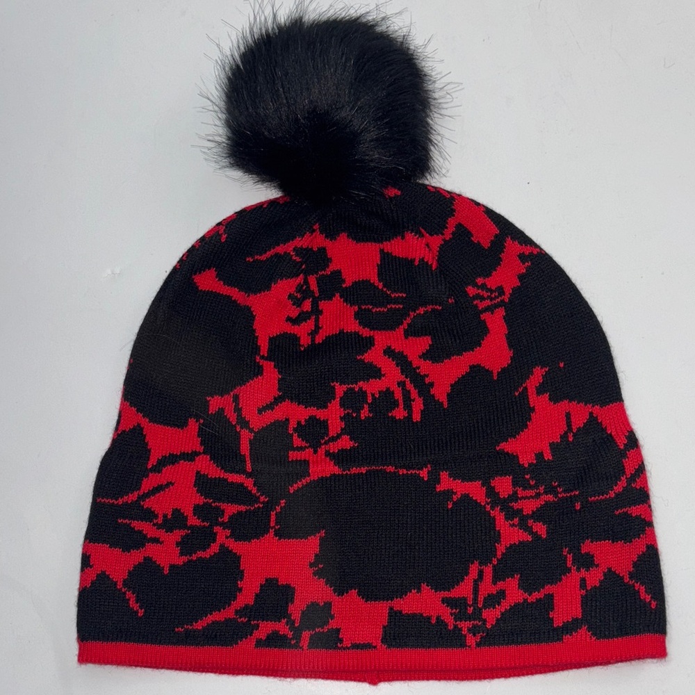 Vera Bradley Red and Black Knit hat with Pom Pom, NWT